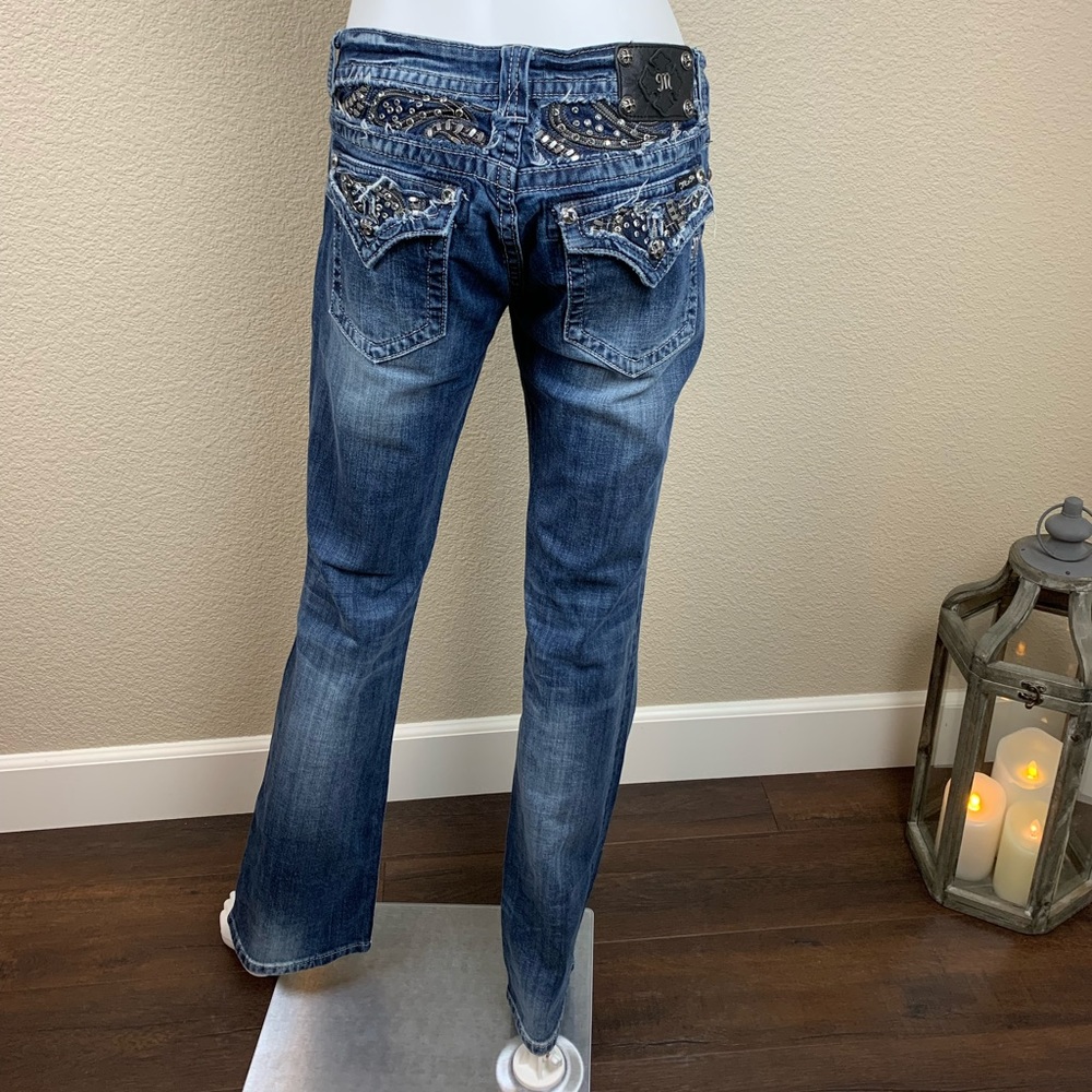 Miss Me Lace Pocket Flap Bling Boot Cut Jeans